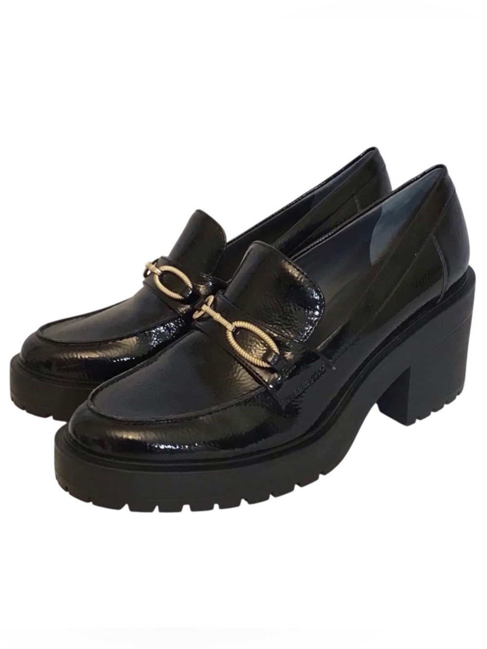 Franco Sarto 9.5 Desma Platform Chunky Loafers Women’s Black Patent Horsebit